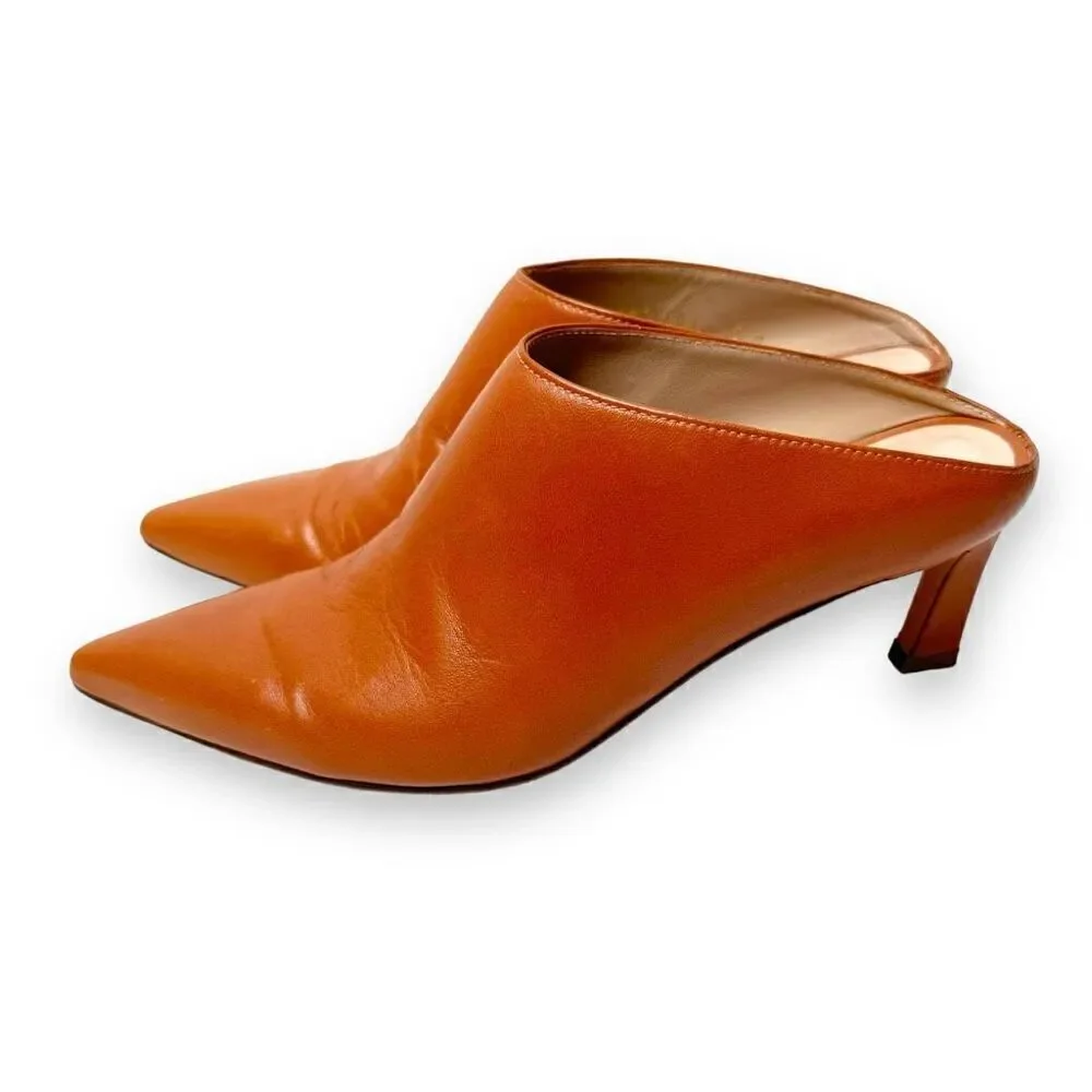 Stuart Weitzman Women's Leather Heeled Mira Mules in Dark Bridle Brown Size 6